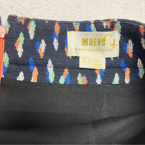 Maeve by Anthropologie Debra Navy Orange Faux Wrap Knit Pencil Skirt Size 10 - Picture 6 of 8